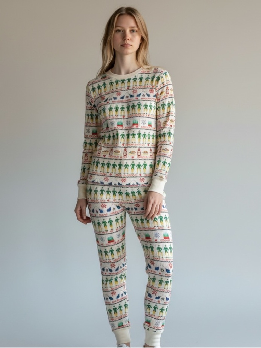 Hanna Andersson Elf Fitted Two Piece Holiday Christmas PJ Set Women’s SZ Small